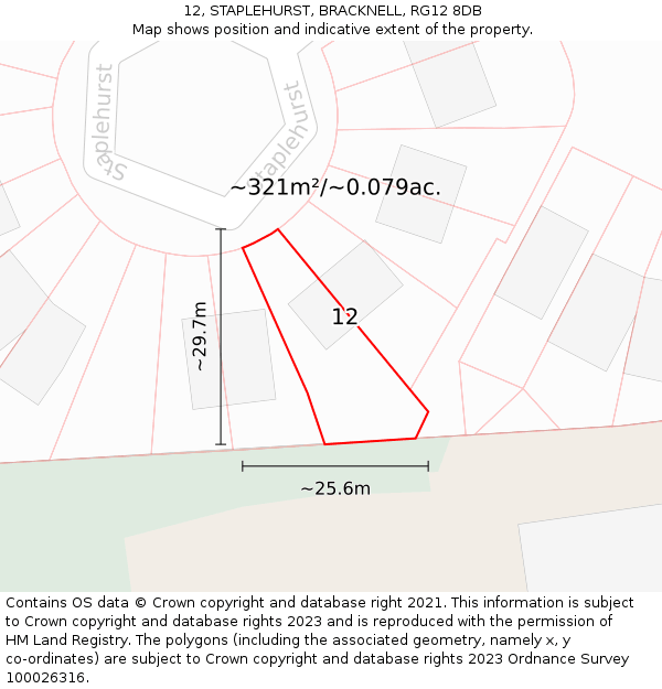 12, STAPLEHURST, BRACKNELL, RG12 8DB: Plot and title map