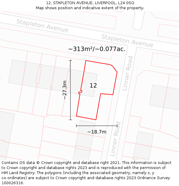 12, STAPLETON AVENUE, LIVERPOOL, L24 0SG: Plot and title map
