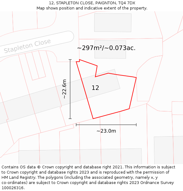 12, STAPLETON CLOSE, PAIGNTON, TQ4 7DX: Plot and title map