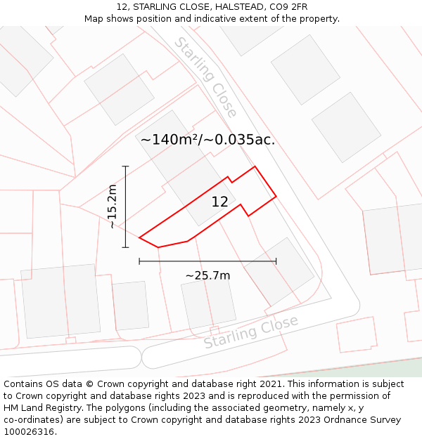 12, STARLING CLOSE, HALSTEAD, CO9 2FR: Plot and title map