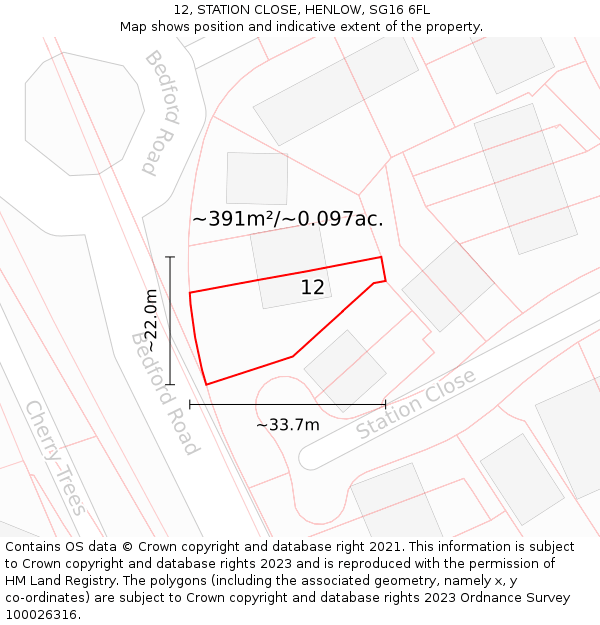 12, STATION CLOSE, HENLOW, SG16 6FL: Plot and title map