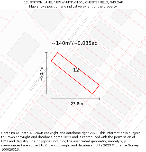 12, STATION LANE, NEW WHITTINGTON, CHESTERFIELD, S43 2AF: Plot and title map