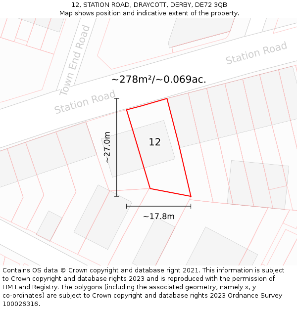 12, STATION ROAD, DRAYCOTT, DERBY, DE72 3QB: Plot and title map