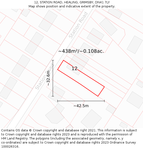 12, STATION ROAD, HEALING, GRIMSBY, DN41 7LY: Plot and title map