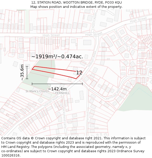 12, STATION ROAD, WOOTTON BRIDGE, RYDE, PO33 4QU: Plot and title map