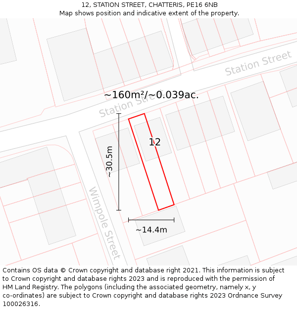 12, STATION STREET, CHATTERIS, PE16 6NB: Plot and title map