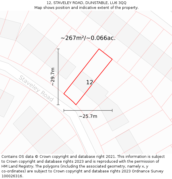 12, STAVELEY ROAD, DUNSTABLE, LU6 3QQ: Plot and title map