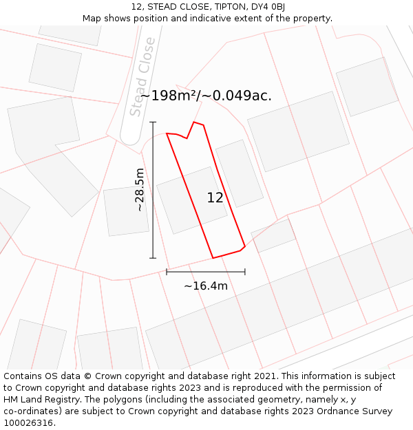 12, STEAD CLOSE, TIPTON, DY4 0BJ: Plot and title map