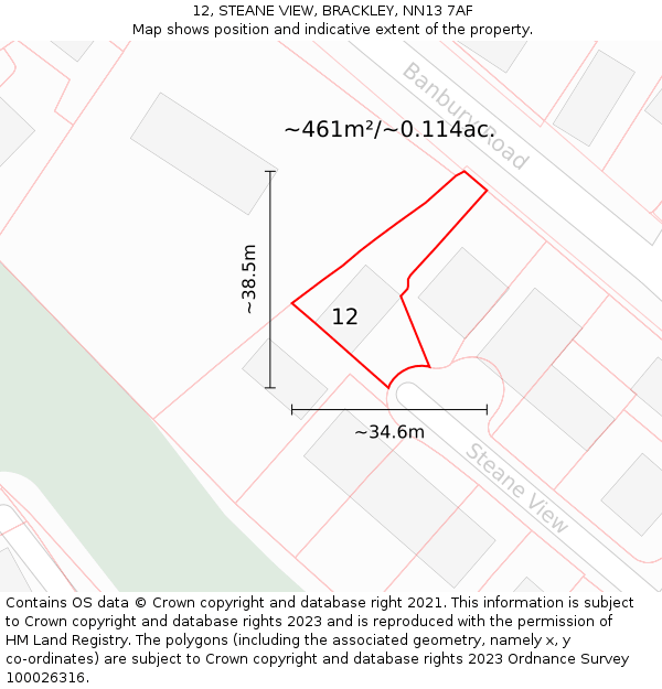 12, STEANE VIEW, BRACKLEY, NN13 7AF: Plot and title map