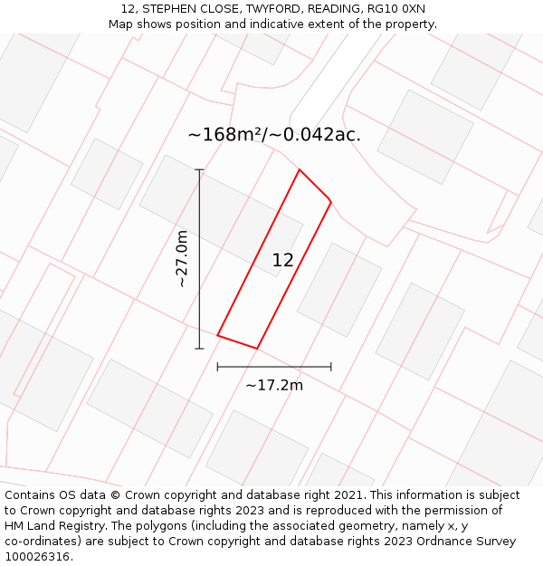 12, STEPHEN CLOSE, TWYFORD, READING, RG10 0XN: Plot and title map