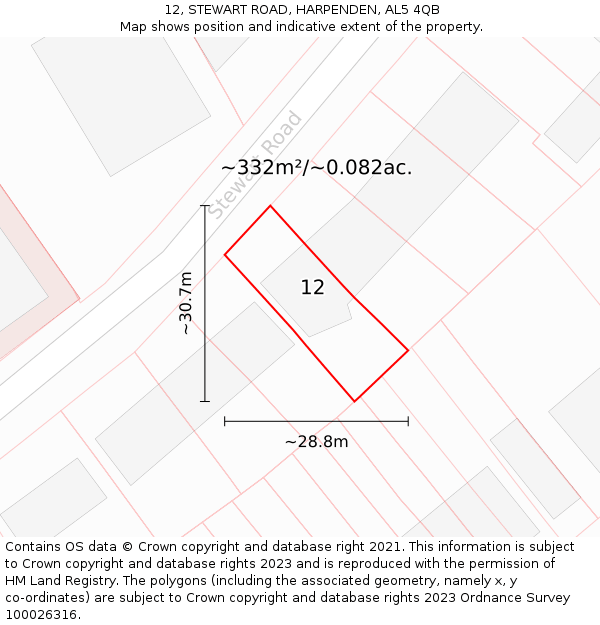 12, STEWART ROAD, HARPENDEN, AL5 4QB: Plot and title map