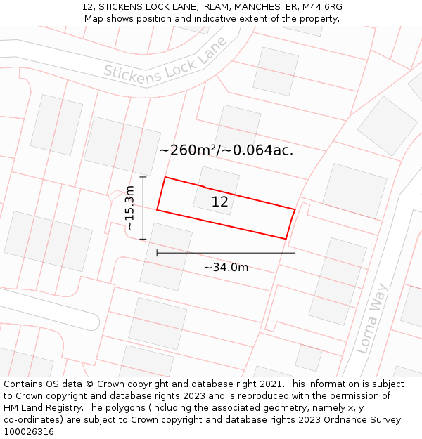 12, STICKENS LOCK LANE, IRLAM, MANCHESTER, M44 6RG: Plot and title map