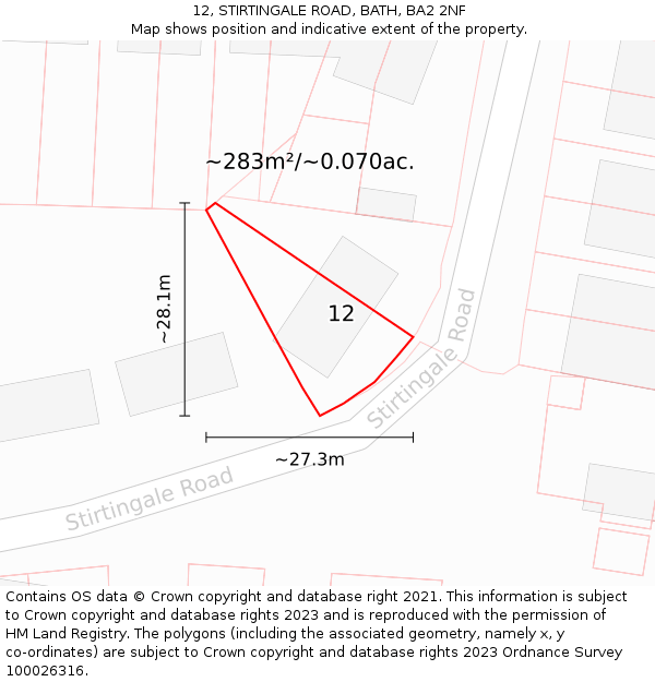 12, STIRTINGALE ROAD, BATH, BA2 2NF: Plot and title map