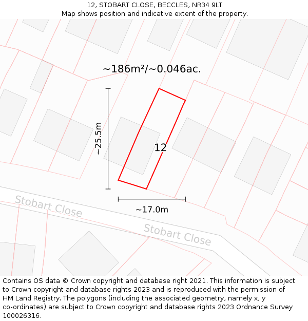 12, STOBART CLOSE, BECCLES, NR34 9LT: Plot and title map