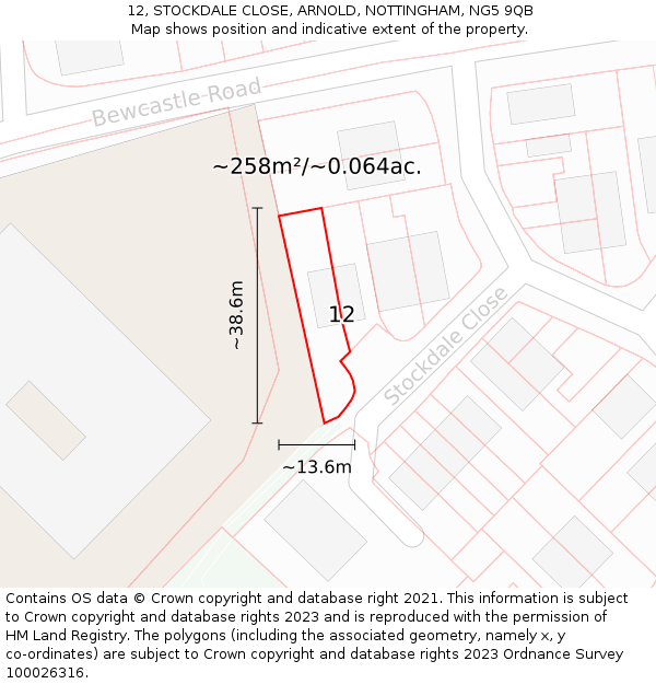 12, STOCKDALE CLOSE, ARNOLD, NOTTINGHAM, NG5 9QB: Plot and title map