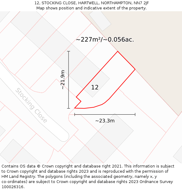 12, STOCKING CLOSE, HARTWELL, NORTHAMPTON, NN7 2JF: Plot and title map