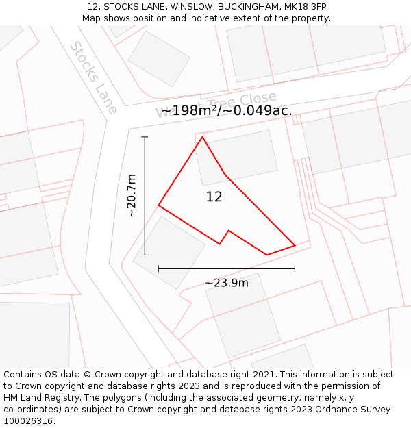 12, STOCKS LANE, WINSLOW, BUCKINGHAM, MK18 3FP: Plot and title map