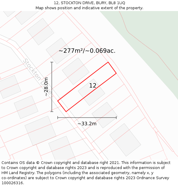 12, STOCKTON DRIVE, BURY, BL8 1UQ: Plot and title map