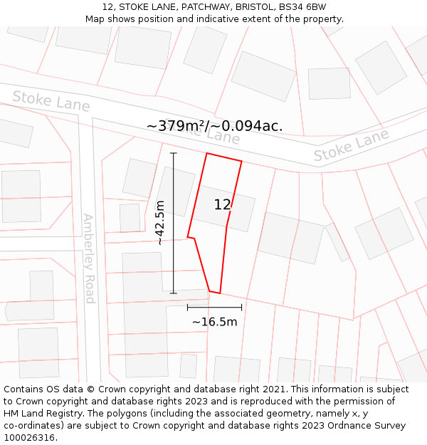 12, STOKE LANE, PATCHWAY, BRISTOL, BS34 6BW: Plot and title map