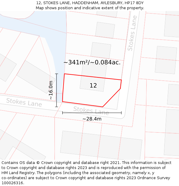12, STOKES LANE, HADDENHAM, AYLESBURY, HP17 8DY: Plot and title map