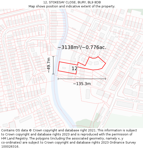 12, STOKESAY CLOSE, BURY, BL9 8DB: Plot and title map