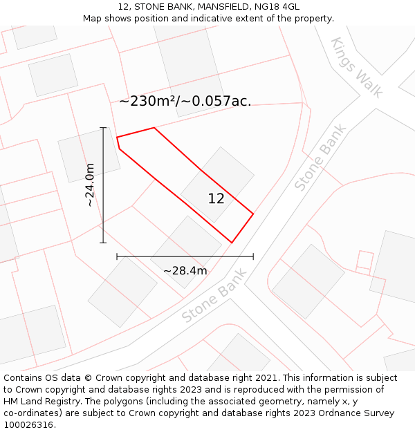 12, STONE BANK, MANSFIELD, NG18 4GL: Plot and title map
