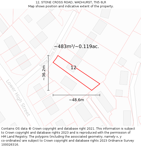 12, STONE CROSS ROAD, WADHURST, TN5 6LR: Plot and title map