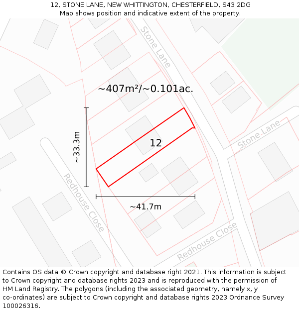 12, STONE LANE, NEW WHITTINGTON, CHESTERFIELD, S43 2DG: Plot and title map