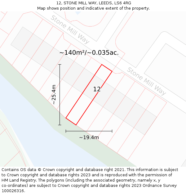 12, STONE MILL WAY, LEEDS, LS6 4RG: Plot and title map
