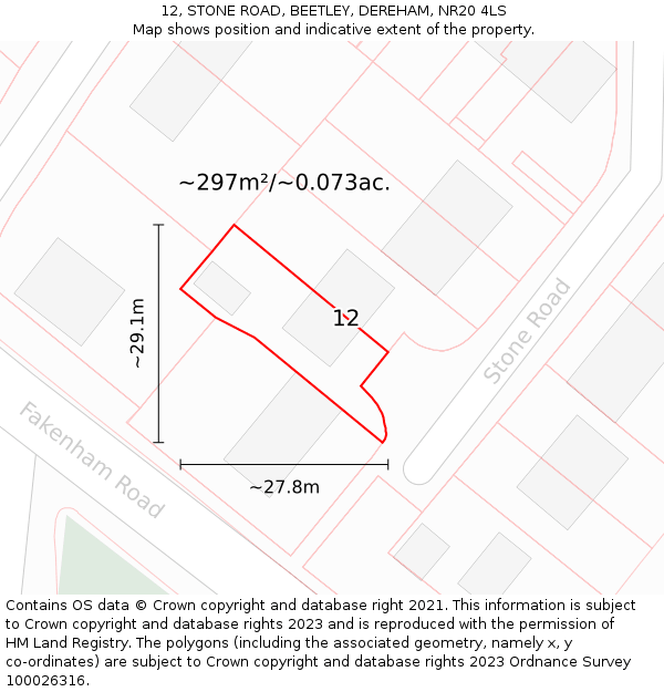 12, STONE ROAD, BEETLEY, DEREHAM, NR20 4LS: Plot and title map