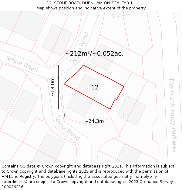 12, STONE ROAD, BURNHAM-ON-SEA, TA8 1JU: Plot and title map