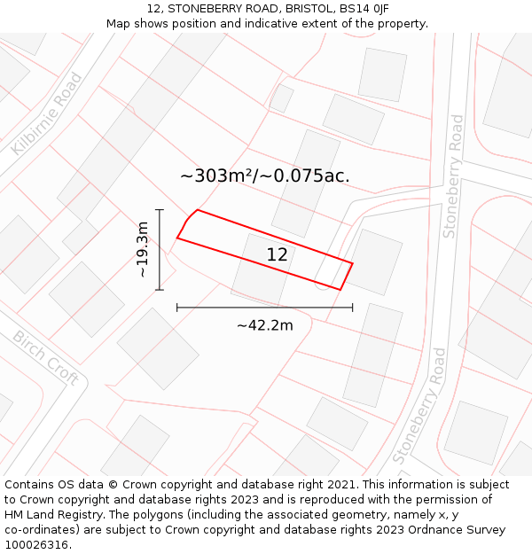 12, STONEBERRY ROAD, BRISTOL, BS14 0JF: Plot and title map