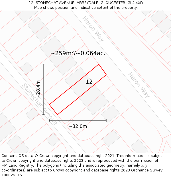 12, STONECHAT AVENUE, ABBEYDALE, GLOUCESTER, GL4 4XD: Plot and title map