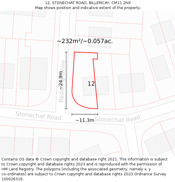 12, STONECHAT ROAD, BILLERICAY, CM11 2NX: Plot and title map