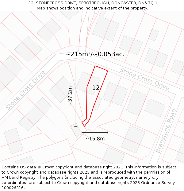 12, STONECROSS DRIVE, SPROTBROUGH, DONCASTER, DN5 7QH: Plot and title map