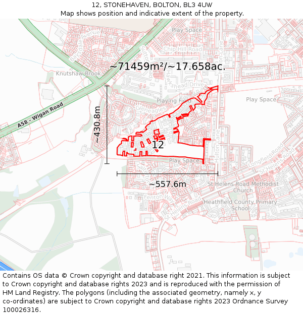 12, STONEHAVEN, BOLTON, BL3 4UW: Plot and title map