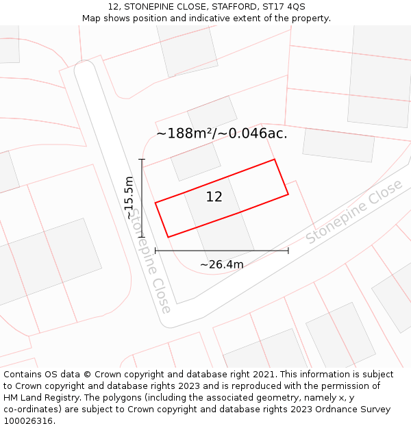 12, STONEPINE CLOSE, STAFFORD, ST17 4QS: Plot and title map