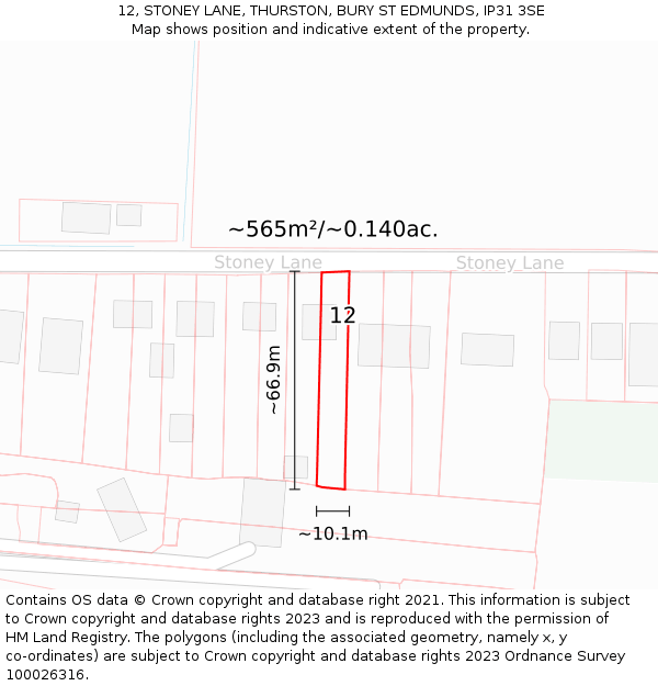 12, STONEY LANE, THURSTON, BURY ST EDMUNDS, IP31 3SE: Plot and title map