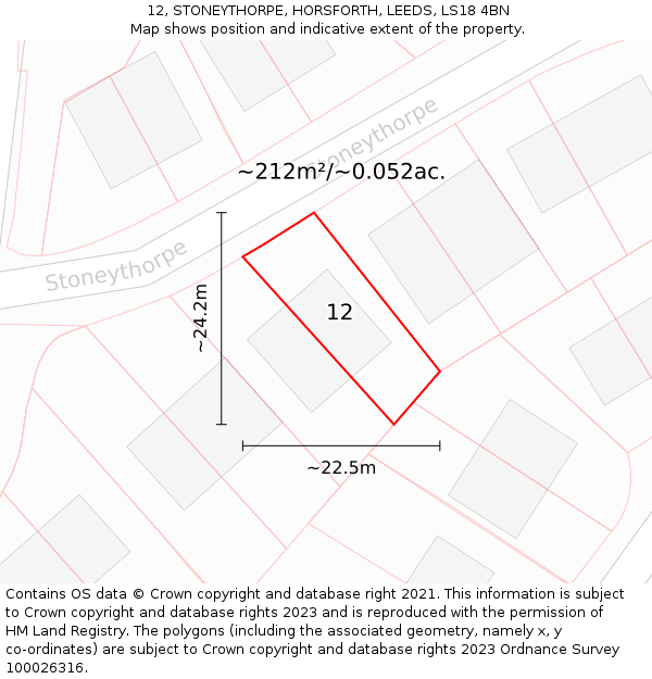 12, STONEYTHORPE, HORSFORTH, LEEDS, LS18 4BN: Plot and title map