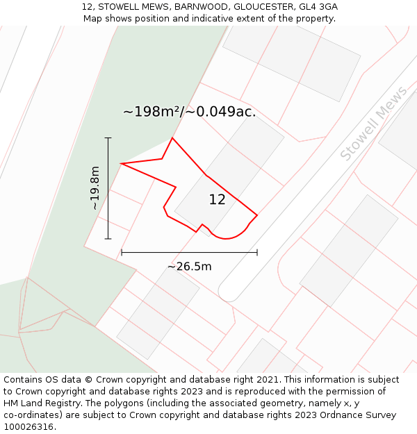 12, STOWELL MEWS, BARNWOOD, GLOUCESTER, GL4 3GA: Plot and title map