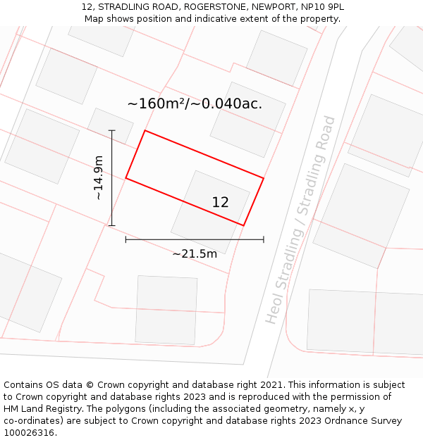 12, STRADLING ROAD, ROGERSTONE, NEWPORT, NP10 9PL: Plot and title map