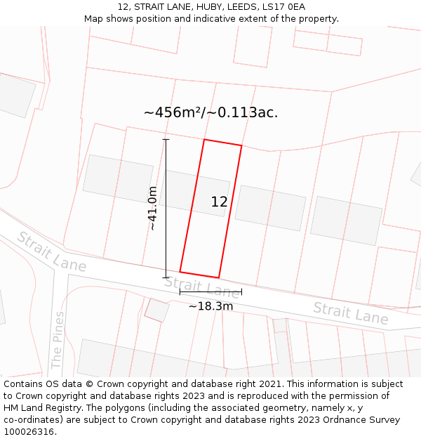 12, STRAIT LANE, HUBY, LEEDS, LS17 0EA: Plot and title map