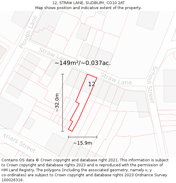 12, STRAW LANE, SUDBURY, CO10 2AT: Plot and title map