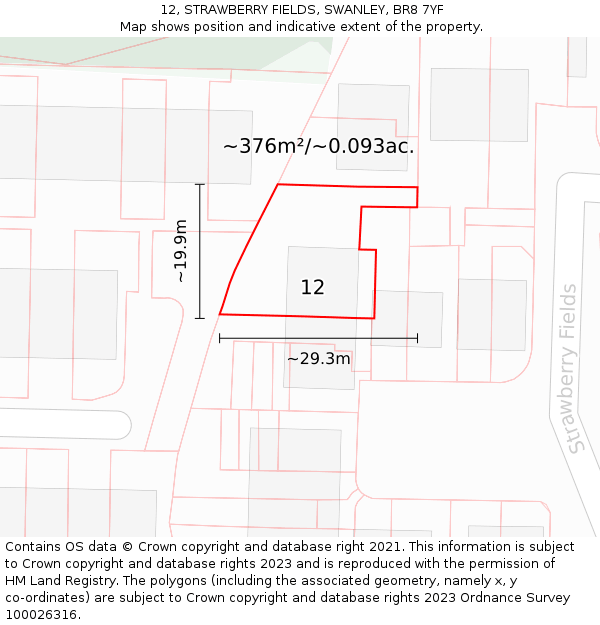 12, STRAWBERRY FIELDS, SWANLEY, BR8 7YF: Plot and title map
