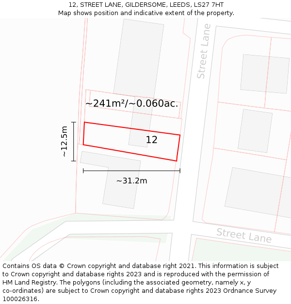 12, STREET LANE, GILDERSOME, LEEDS, LS27 7HT: Plot and title map