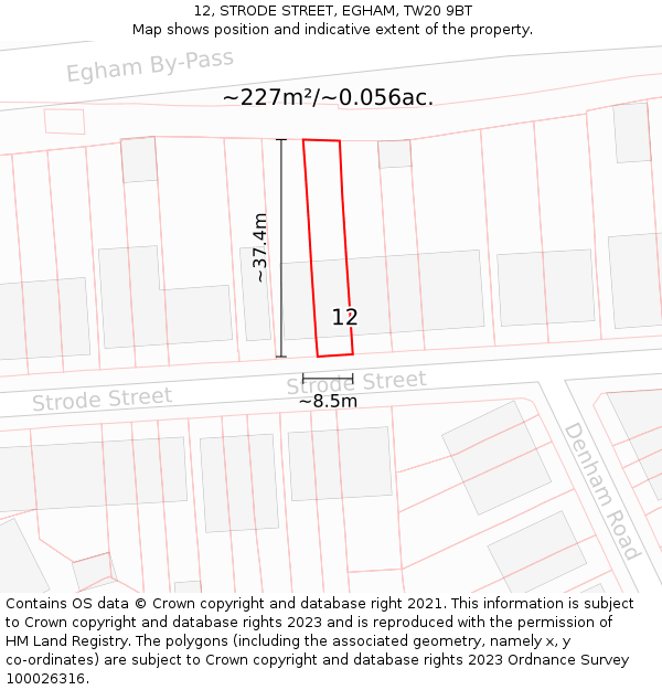 12, STRODE STREET, EGHAM, TW20 9BT: Plot and title map
