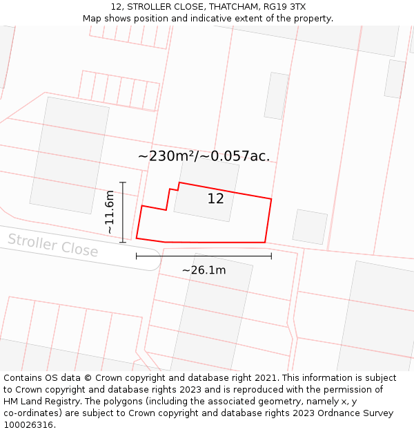 12, STROLLER CLOSE, THATCHAM, RG19 3TX: Plot and title map