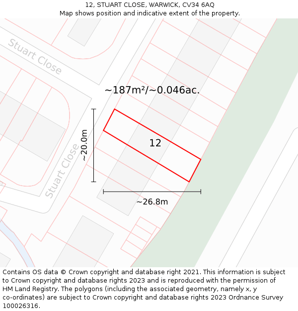 12, STUART CLOSE, WARWICK, CV34 6AQ: Plot and title map