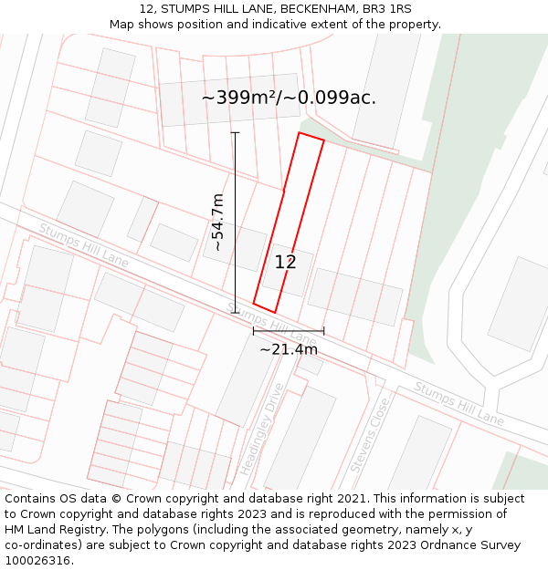 12, STUMPS HILL LANE, BECKENHAM, BR3 1RS: Plot and title map