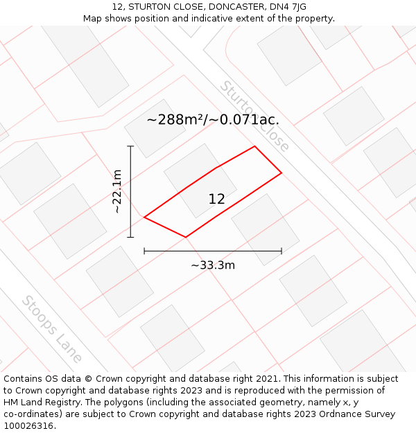 12, STURTON CLOSE, DONCASTER, DN4 7JG: Plot and title map